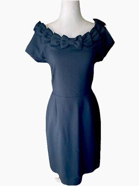 Kate Spade Black Bow Detail Off Shoulder Classic Sleeveless Sheath Dress Size 8